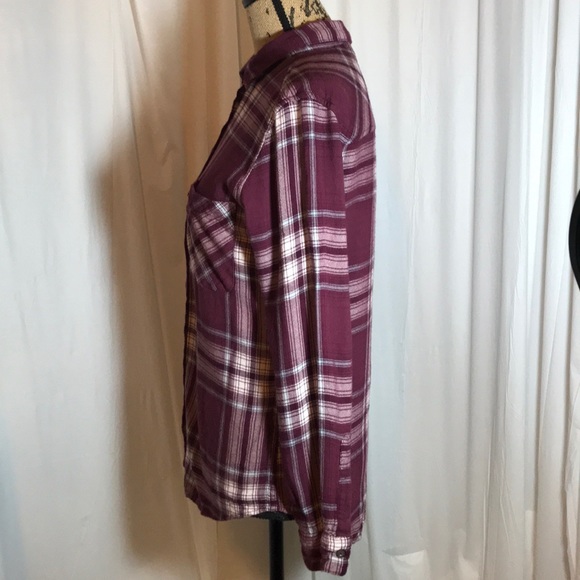 Garage Maroon Cream Plaid Flannel Button Down S - Picture 2 of 7